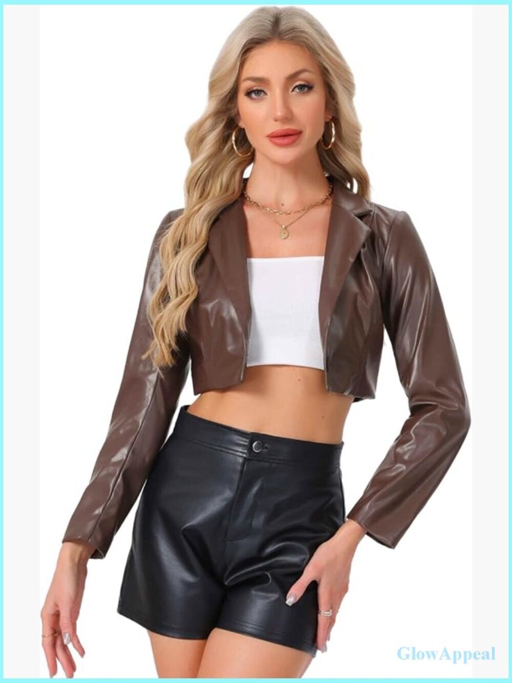 Cropped PU Leather Moto Blazer Jacket Women's Casual Wear
